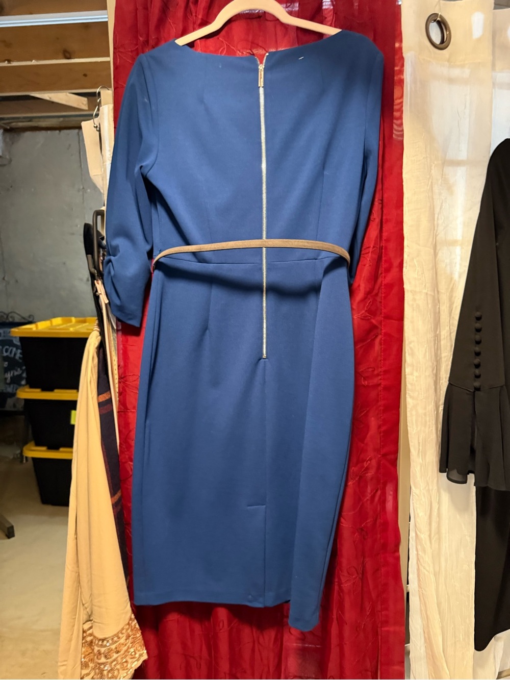 Calvin Klein Slate Blue Midi Dress with Slim Belt - Picture 9 of 10